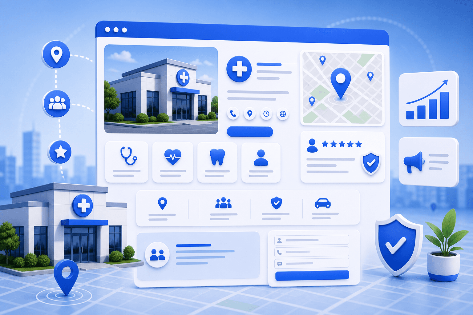 Curex Marketing featured image for The Perfect Clinic Location Landing Page showing a clinic location page blueprint with map, trust, service, and conversion sections