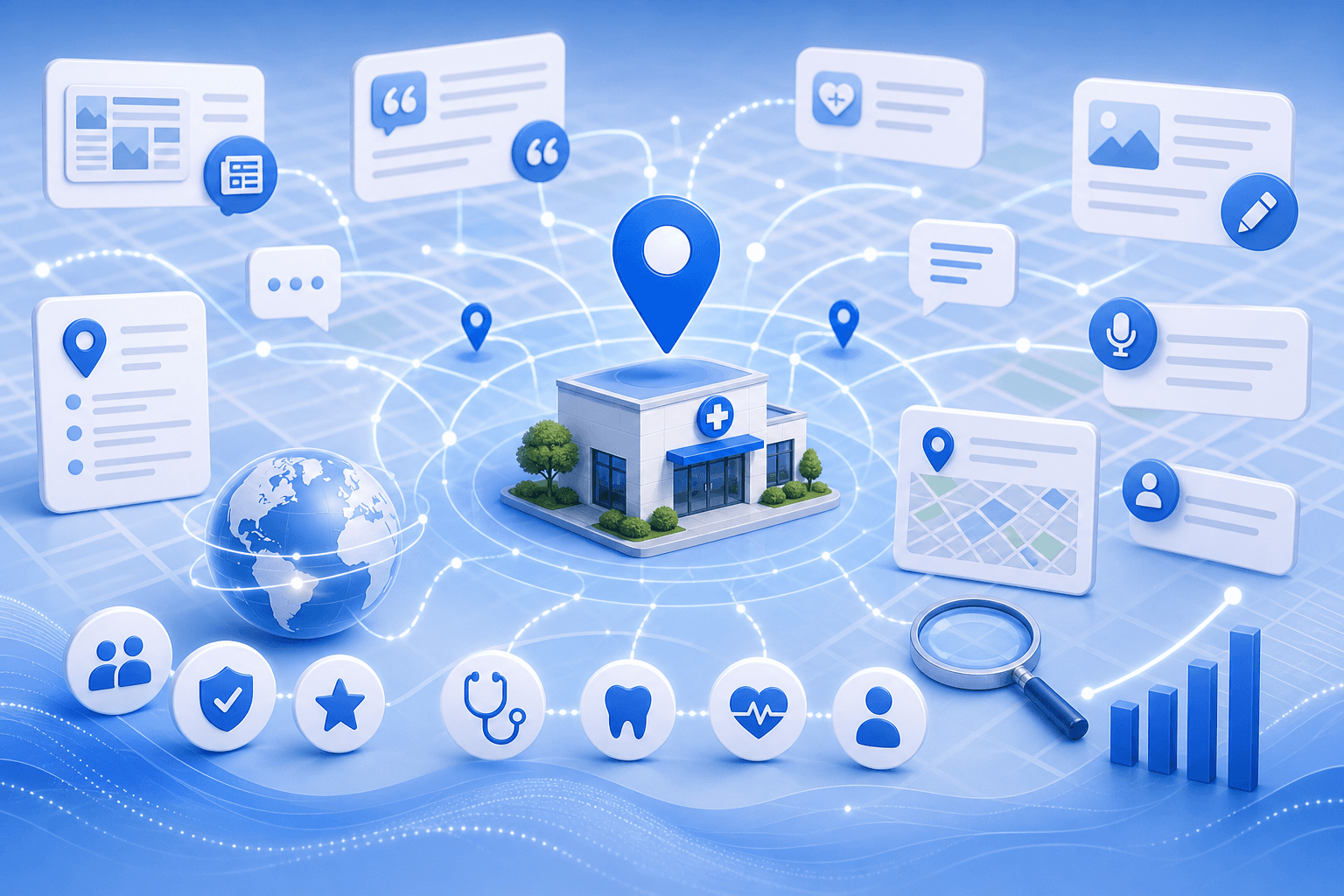Curex Marketing featured image for Unstructured Citations for AI Visibility in Healthcare Local SEO showing clinic entity signals, off site mention paths, and local trust network cues