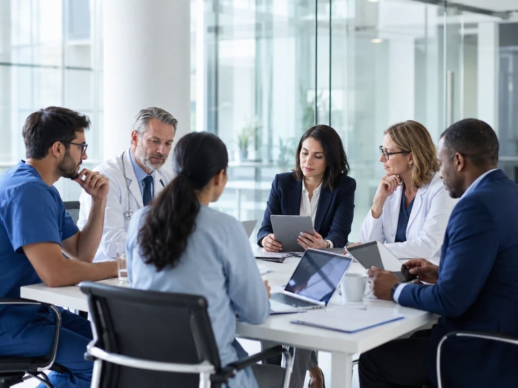 Healthcare leadership team planning local growth strategy